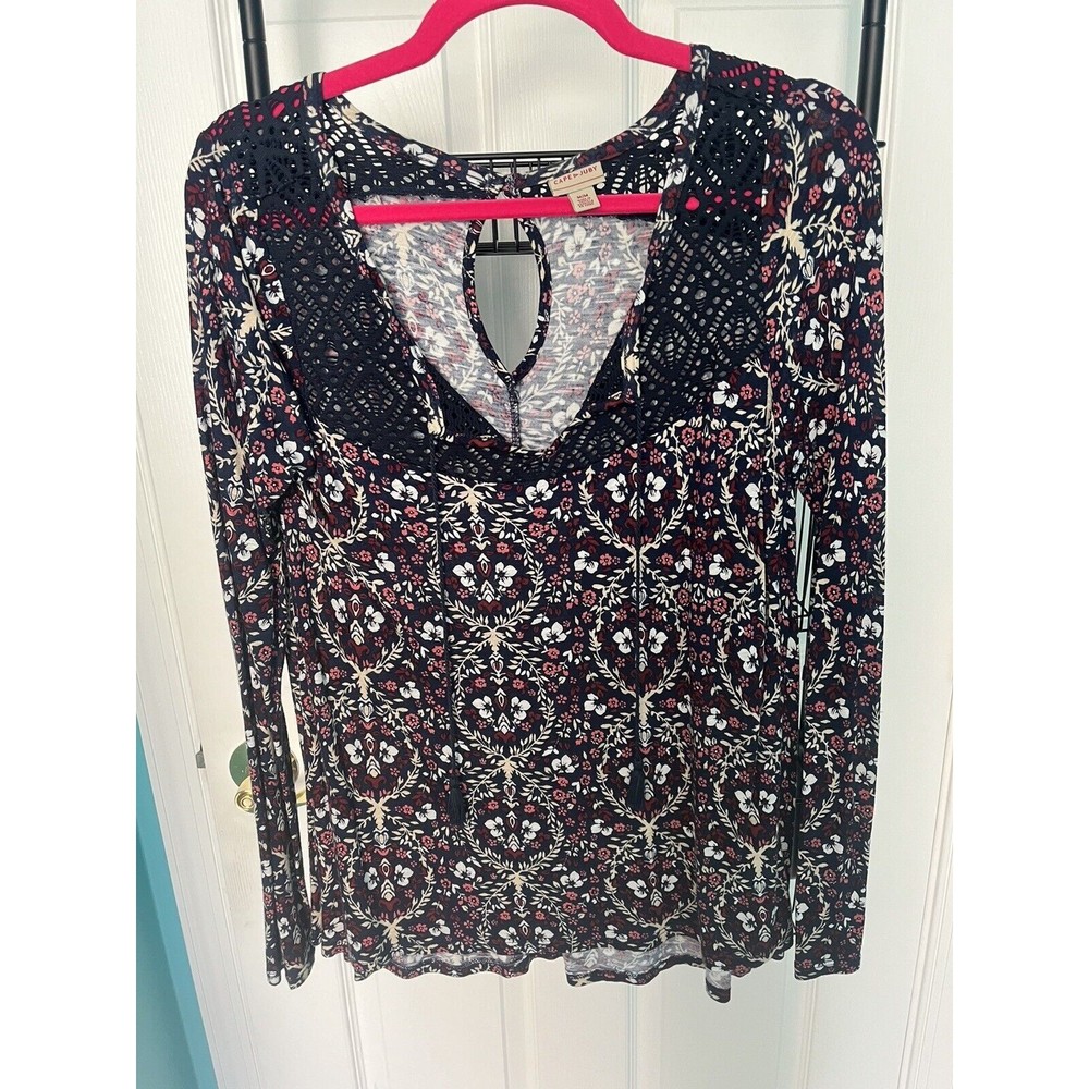 Cape Juby Womens Long Sleeve Blouse Blue Floral Size M Lightly Worn